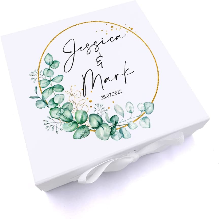 Personalised Wedding Keepsake Box Gift With Wreath and Eucalyptus