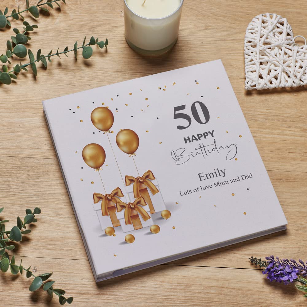 Personalised Large Linen 50th Birthday Photo Album With Presents