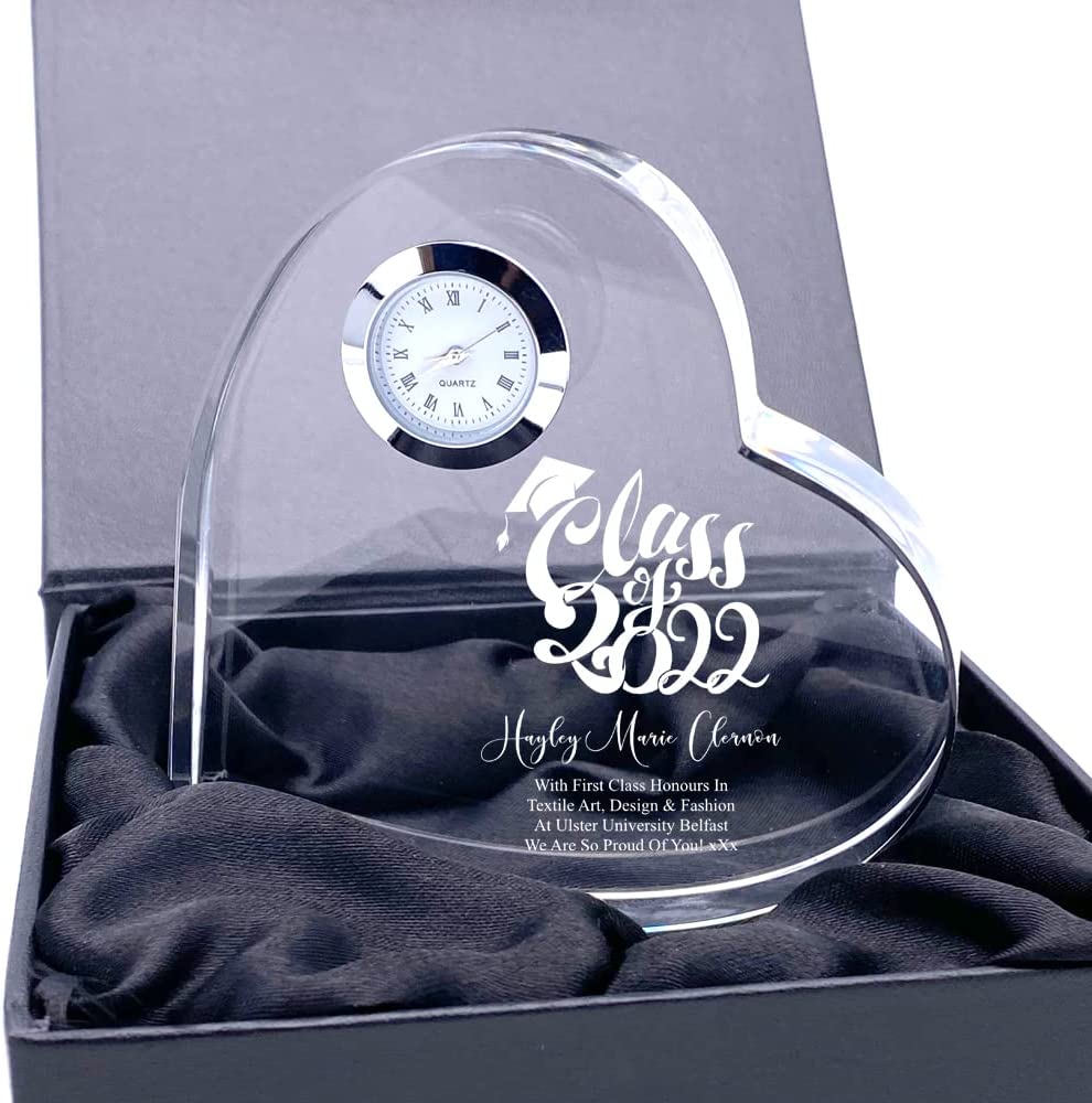 Engraved Personalised Graduation Crystal Glass Clock With Year