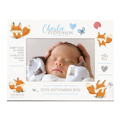 Personalised Baby Boy Photo Frame With Birth Details and Cute Fox