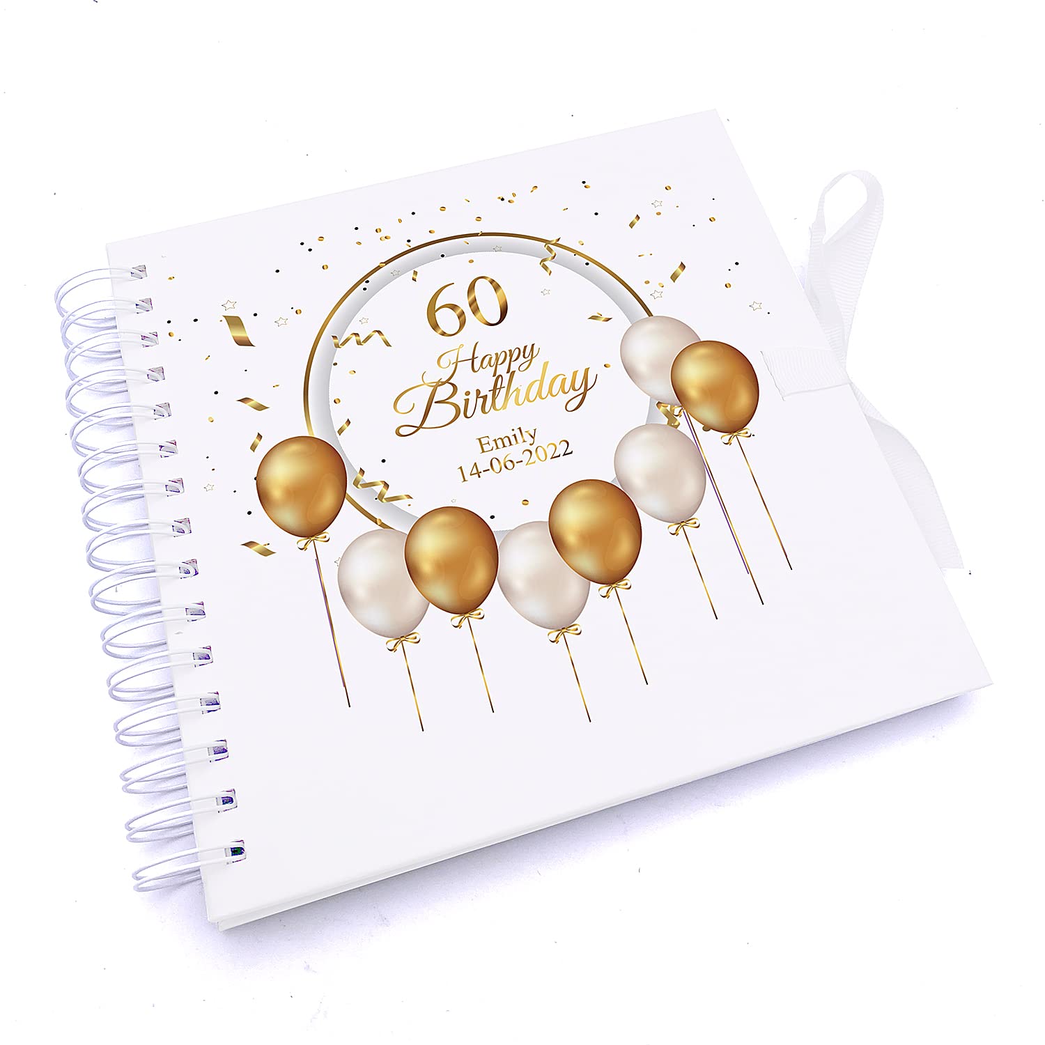 Personalised 60th Birthday Guest Book Scrapbook or Album Gold Balloons