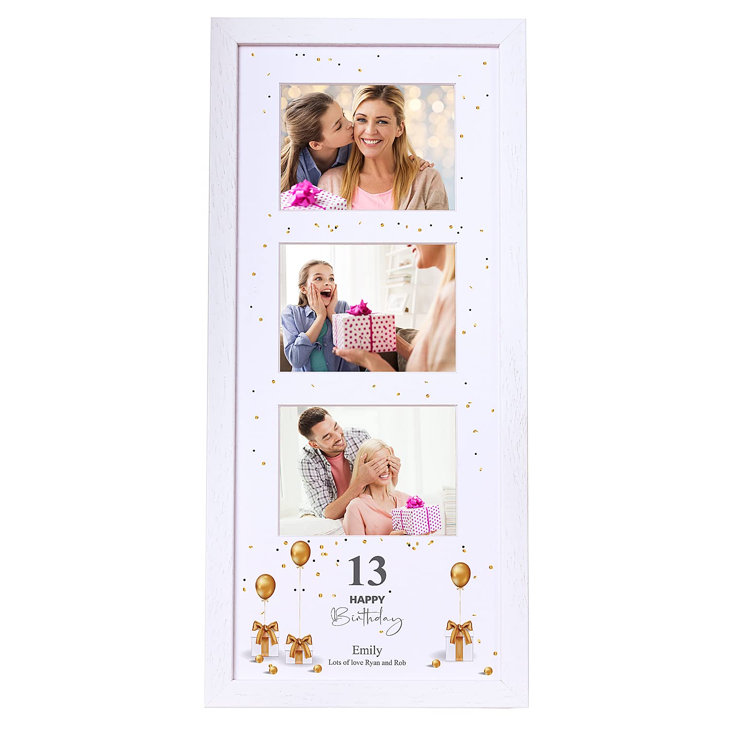 Personalised 13th Birthday Triple Photo Frame Keepsake With Presents