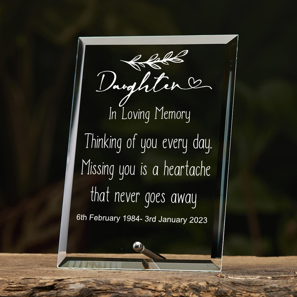 Daughter In Loving Memory Personalised Memorial Funeral Glass Plaque