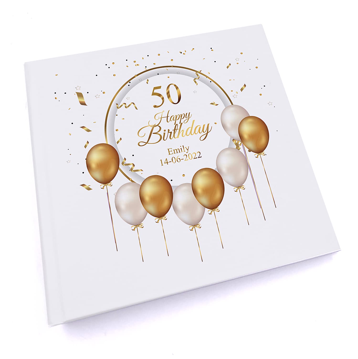 Personalised 50th Birthday Photo Album Gift With Gold Balloons