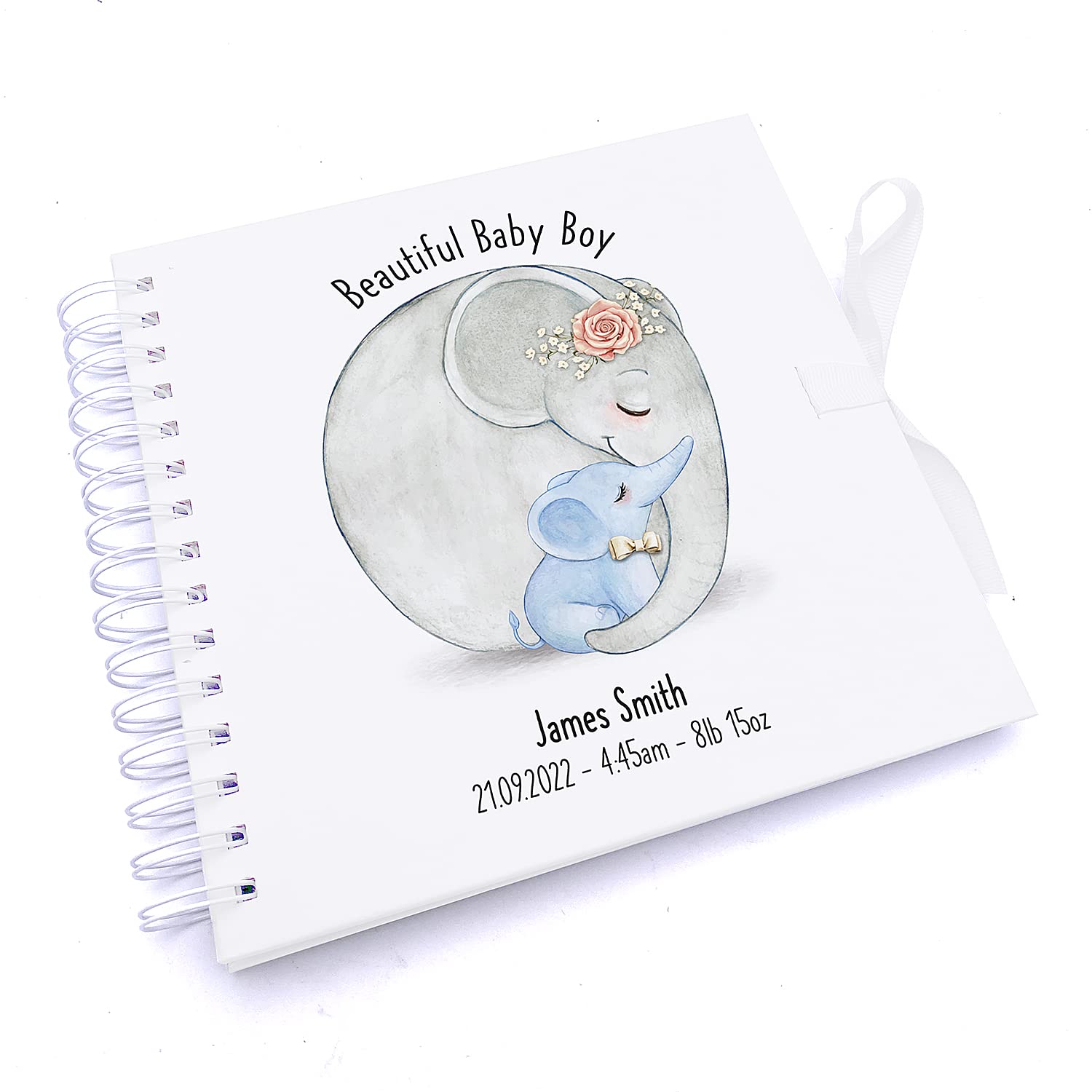 Personalised Beautiful Baby Boy Memory Scrapbook Album With Elephants