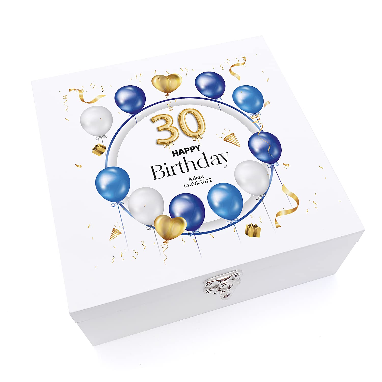 ukgiftstoreonline 30th Birthday Gift Personalised Wooden Keepsake Memory Box Balloons