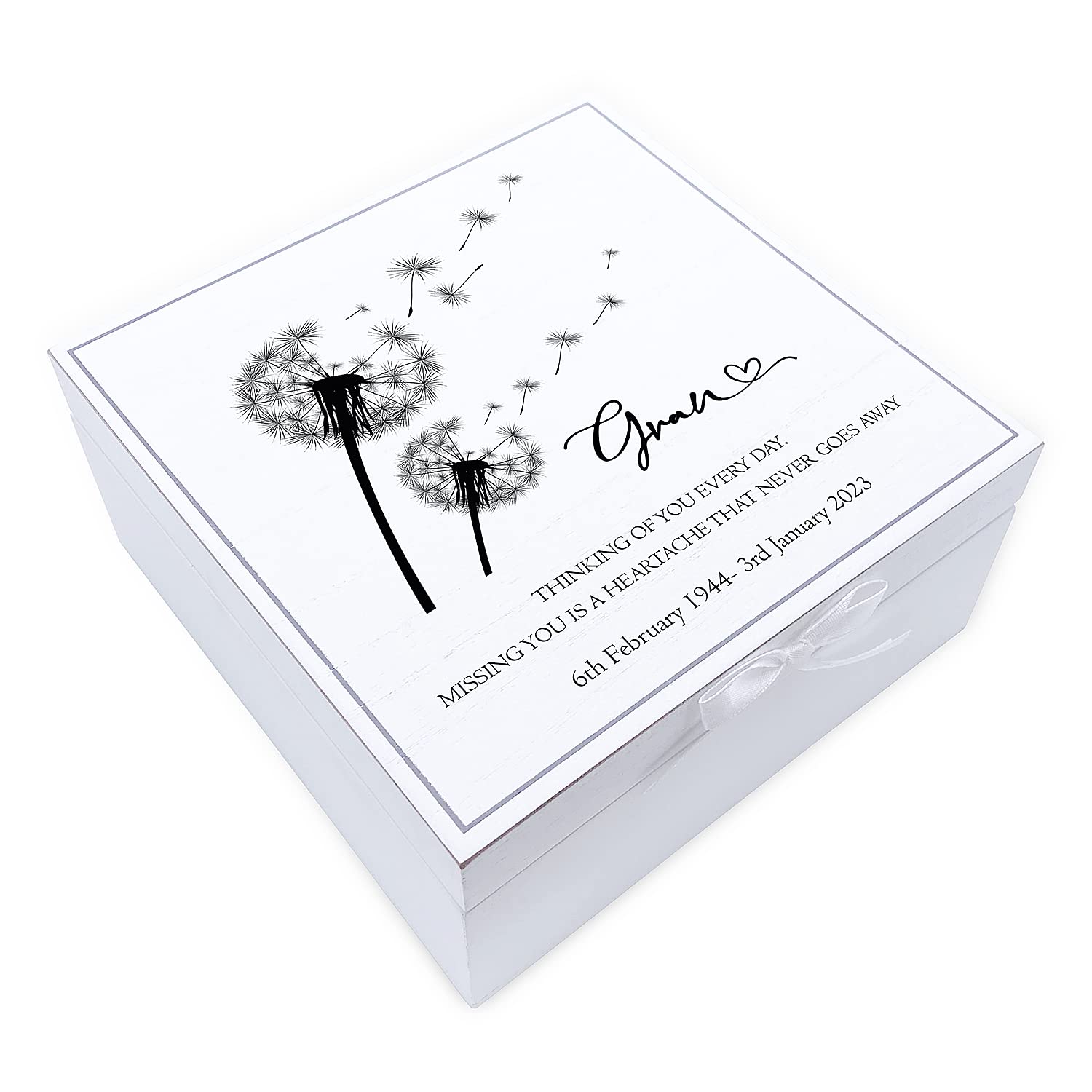 ukgiftstoreonline Personalised Gran Memorial Remembrance Vintage Wooden Keepsake Box With Dandelions