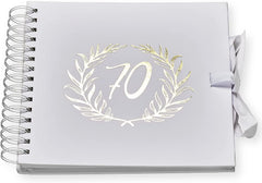 70th Birthday White Scrapbook Photo album With Gold Script Laurel Wreath