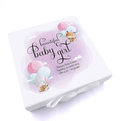 Personalised Baby Girl Memory Box Gift With Ribbon Balloon Design