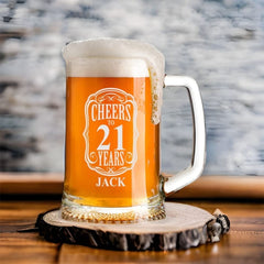 Cheers to 21 Years Birthday Gift Personalised Engraved Glass Beer Tankard