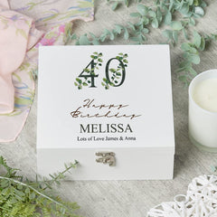 ukgiftstoreonline Personalised 40th Birthday Green Leaf Design Keepsake Wooden Gift Box