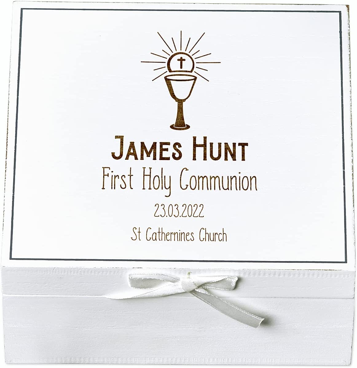 ukgiftstoreonline Personalised Holy Communion White Keepsake Box With Host Design