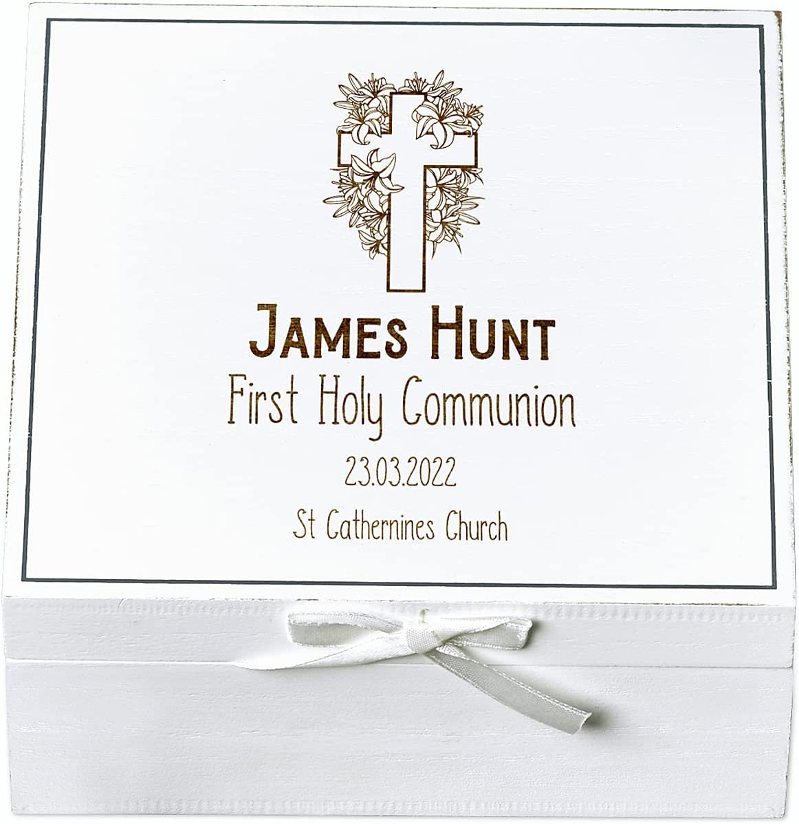 ukgiftstoreonline Personalised Holy Communion White Keepsake Box With Cross Design