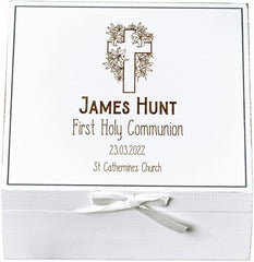 ukgiftstoreonline Personalised Holy Communion White Keepsake Box With Cross Design