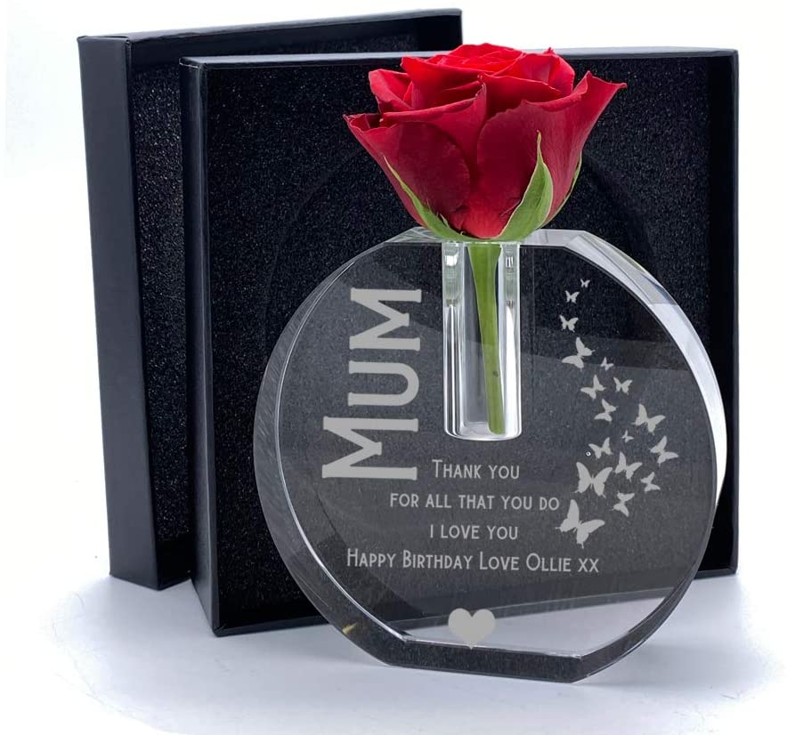 ukgiftstoreonline Personalised Mum Gift Crystal Glass Flower Vase With Engraving Gift Boxed