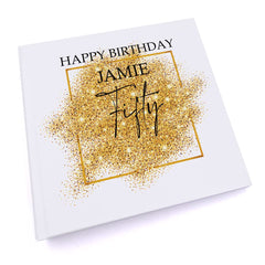 Personalised 50th Birthday Photo Album Gift With Gold Sparkles Design