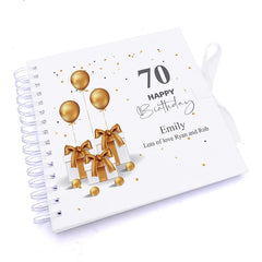 Personalised 70th Birthday Guest Book Scrapbook or Album Gold Presents