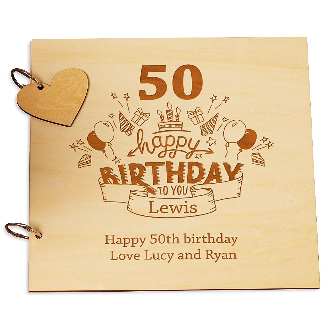 Personalised Wooden 50th Birthday Scrapbook Guest Book or Photo Album