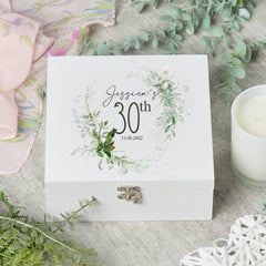 ukgiftstoreonline Personalised 30th Birthday Keepsake Wooden Box Gift With Botanical Design