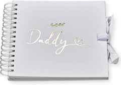 Daddy White Scrapbook Photo album With Gold Script Leaf Design