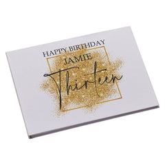 Personalised A4 Linen 13th Birthday Guest Book Printed With Gold Sparkles Design