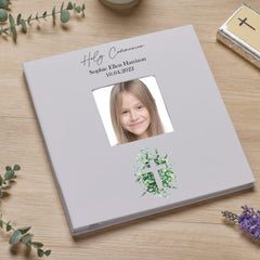 Personalised Holy Communion Photo Album Linen Cover Leaf and Cross