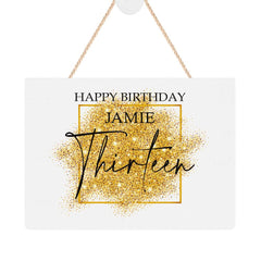 ukgiftstoreonline Personalised 13th Birthday Plaque Gift With Gold Sparkles Design