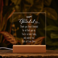 Personalised Great Grandad Sentiment LED Night Lamp Keepsake Gift