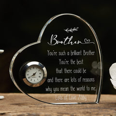 Engraved Personalised Brother Crystal Glass Clock With Sentiment