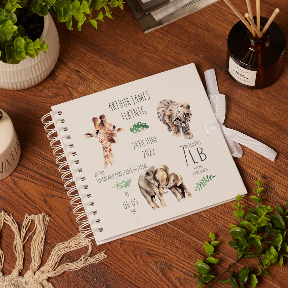 Personalised Safari Animal New Baby Scrapbook or Photo Album