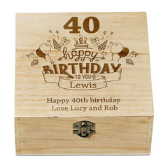 Personalised 40th Birthday Wooden Keepsake Box Gift Engraved