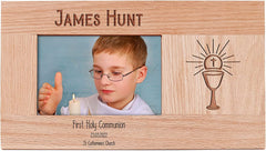 Personalised First Communion Solid Oak Photo Frame With Holy Host