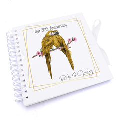 Personalised Our 50th Wedding Anniversary Gift Scrapbook or Photo Album With Golden Parrots Design