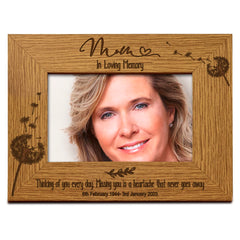 Mum Remembrance Photo Frame Personalised Landscape With Dandelions