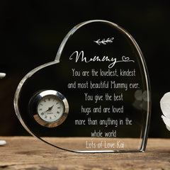 Engraved Personalised Mummy Crystal Glass Clock With Sentiment