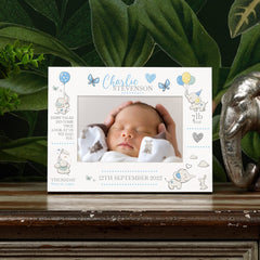 Personalised Baby Boy Photo Frame With Birth Details and Cute Elephant