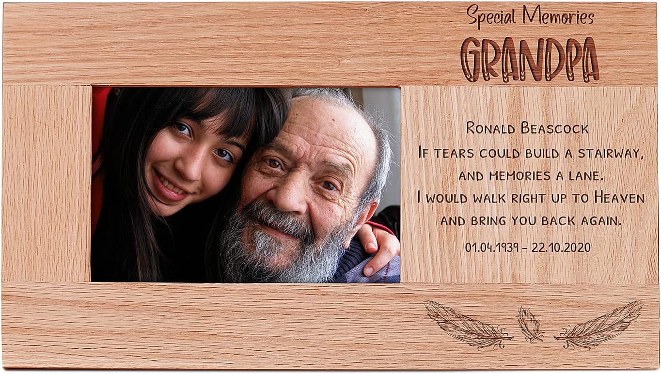 Personalised Grandpa Remembrance Memorial Photo Frame Solid Oak