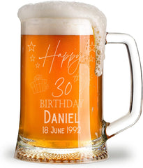 Personalised 30th Birthday Pint Beer Tankard Glass with Stars