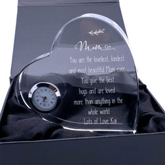 Engraved Personalised Mum Crystal Glass Clock With Sentiment