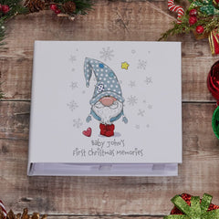 Personalised Baby Boy First Christmas Photo Album With Gnome