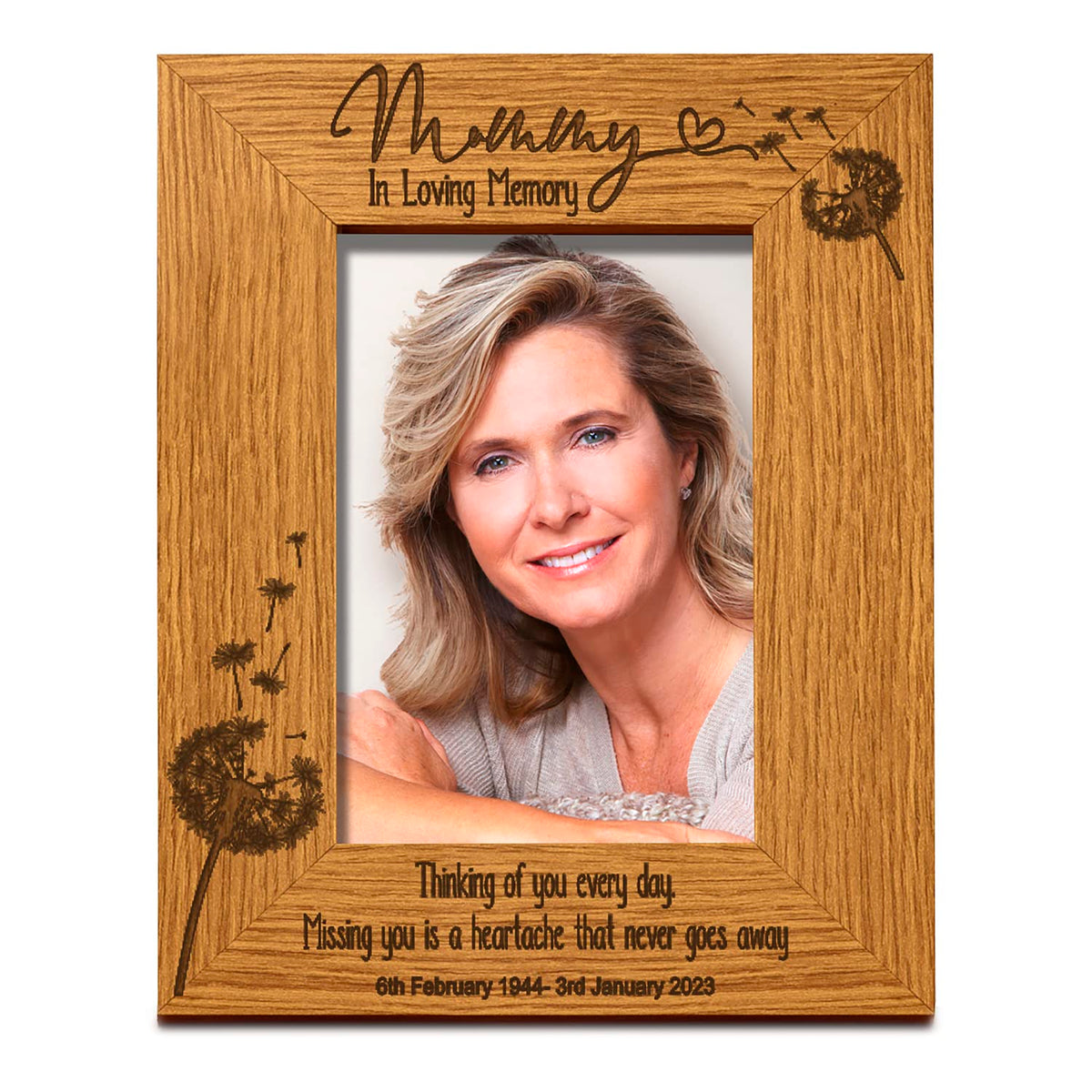 Mummy Remembrance Photo Frame Personalised Portrait With Dandelions