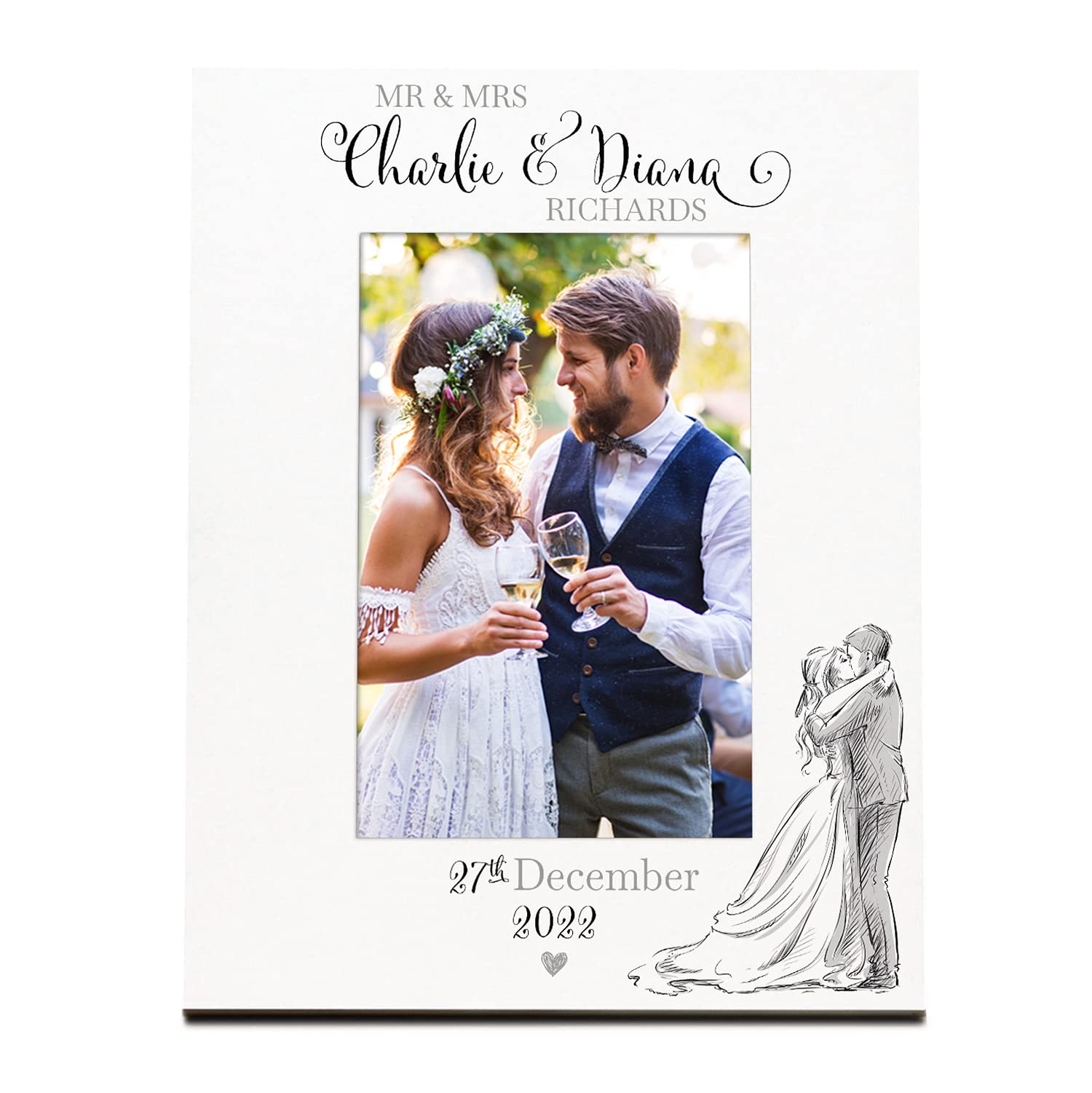 Personalised Wedding Day Photo Frame Gift With Sketch Couple