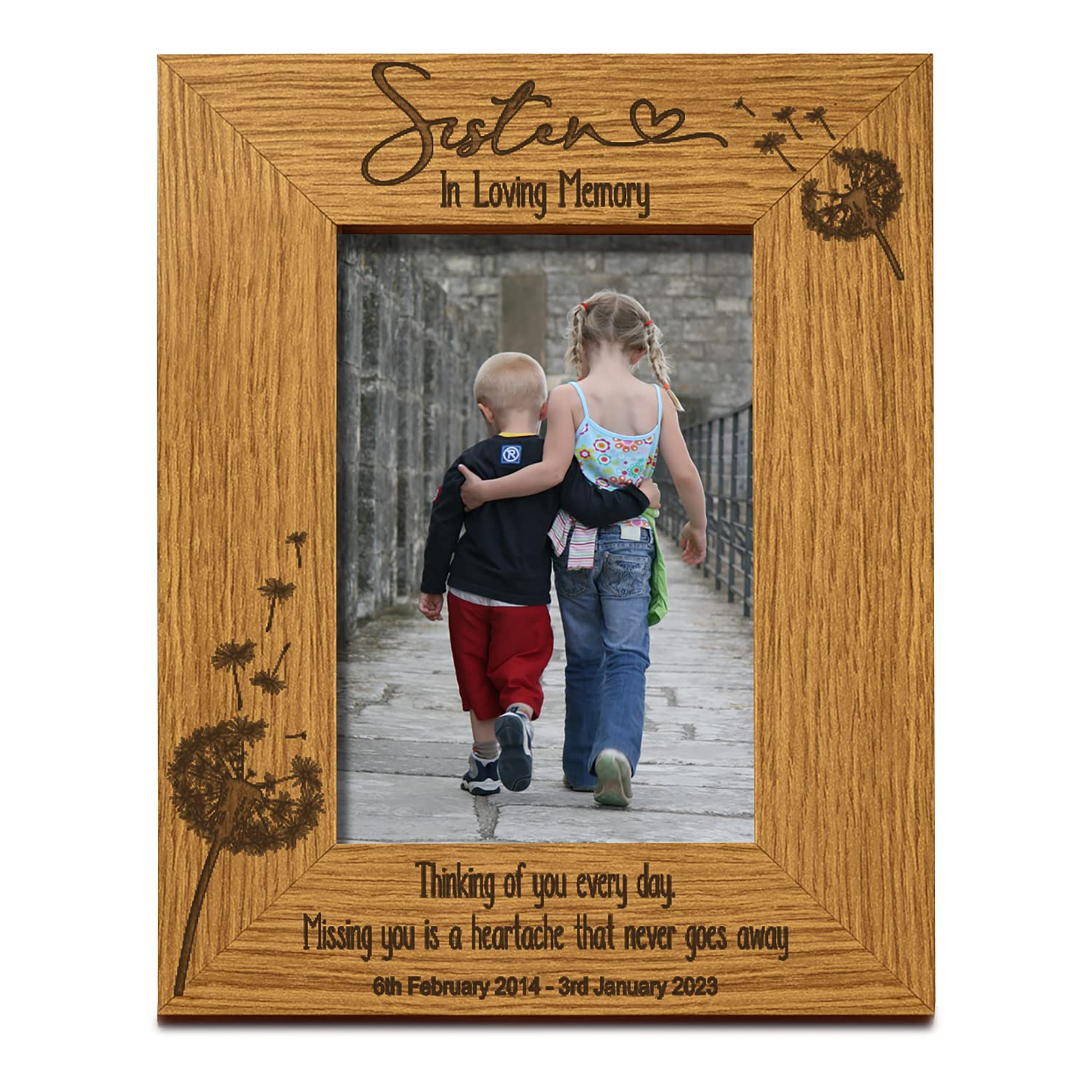 Sister Remembrance Photo Frame Personalised Portrait With Dandelions