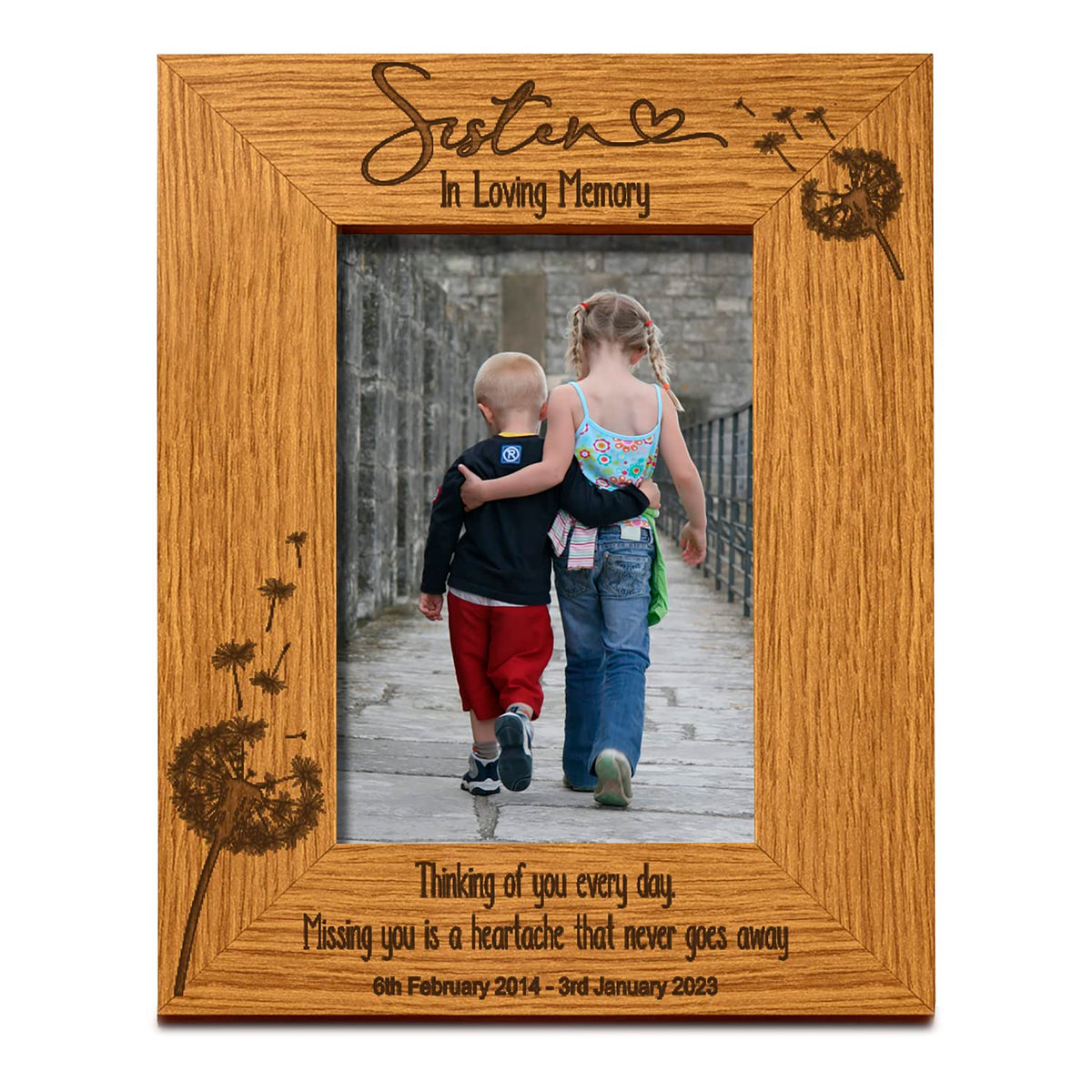 Sister Remembrance Photo Frame Personalised Portrait With Dandelions