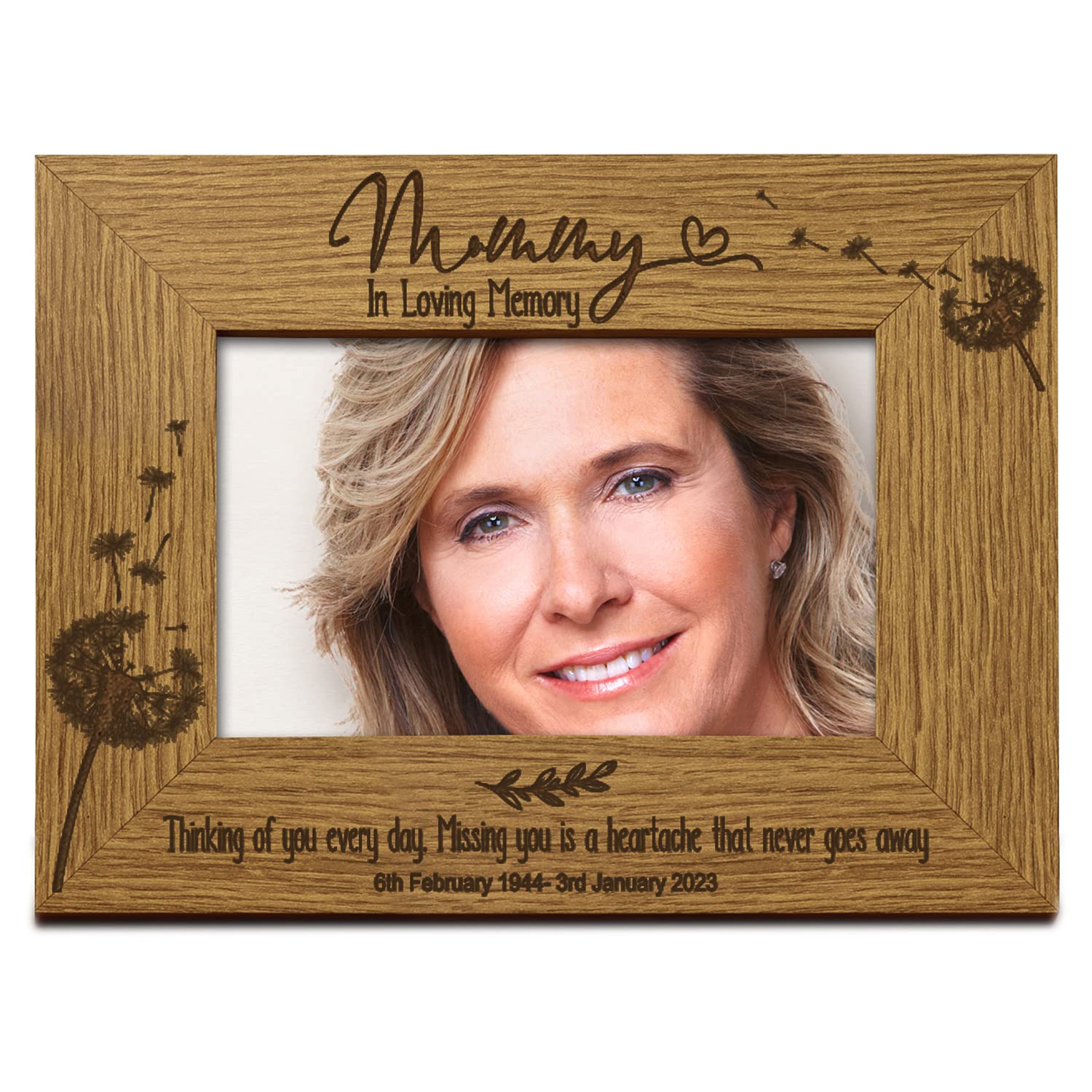 Mummy Remembrance Photo Frame Personalised Landscape With Dandelions