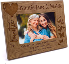 ukgiftstoreonline Personalised Auntie Photo Frame Gift Butterflies and heart