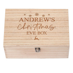 Personalised Large Wooden Christmas Eve Box With Snow Flakes & Reindeers