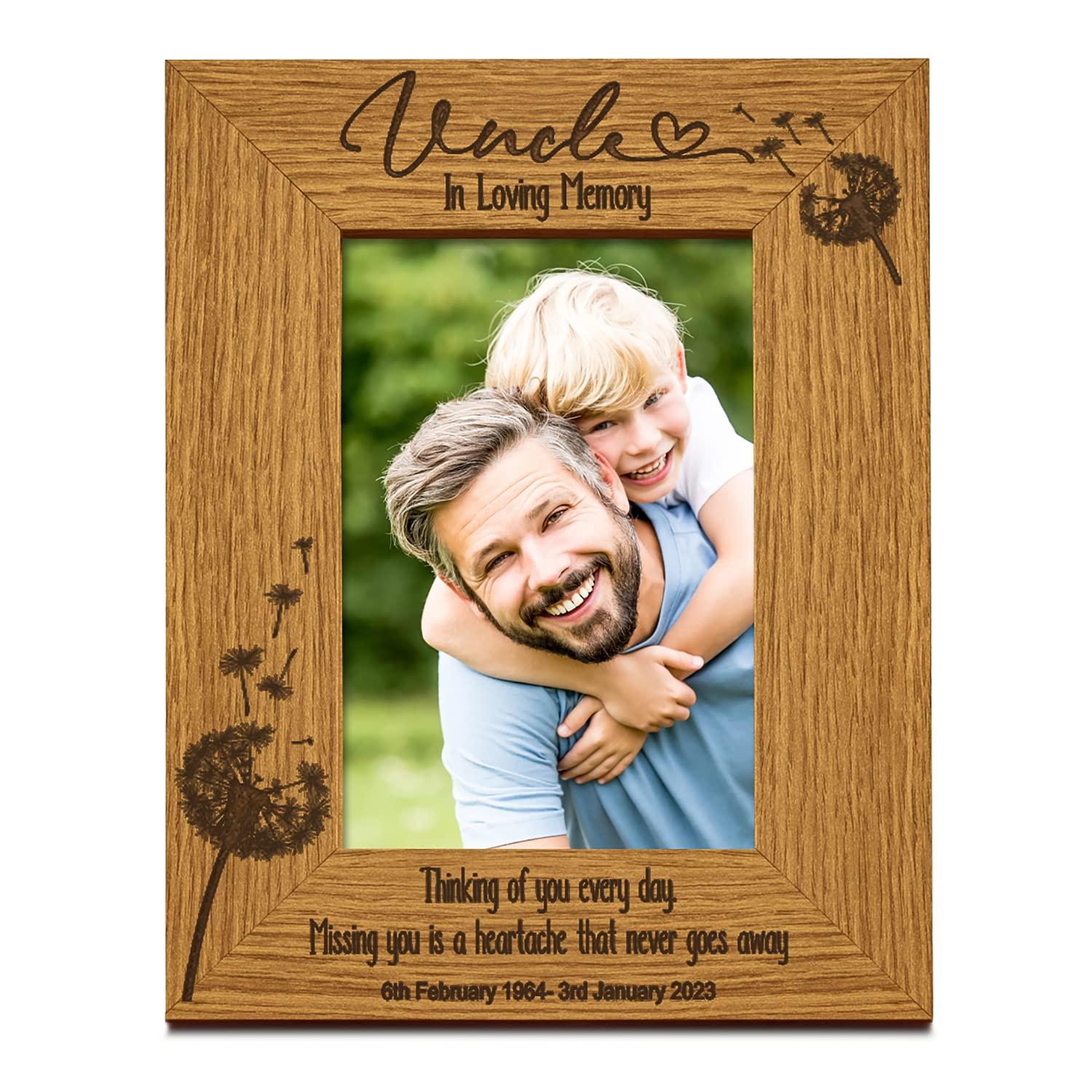 Uncle Remembrance Photo Frame Personalised Portrait With Dandelions