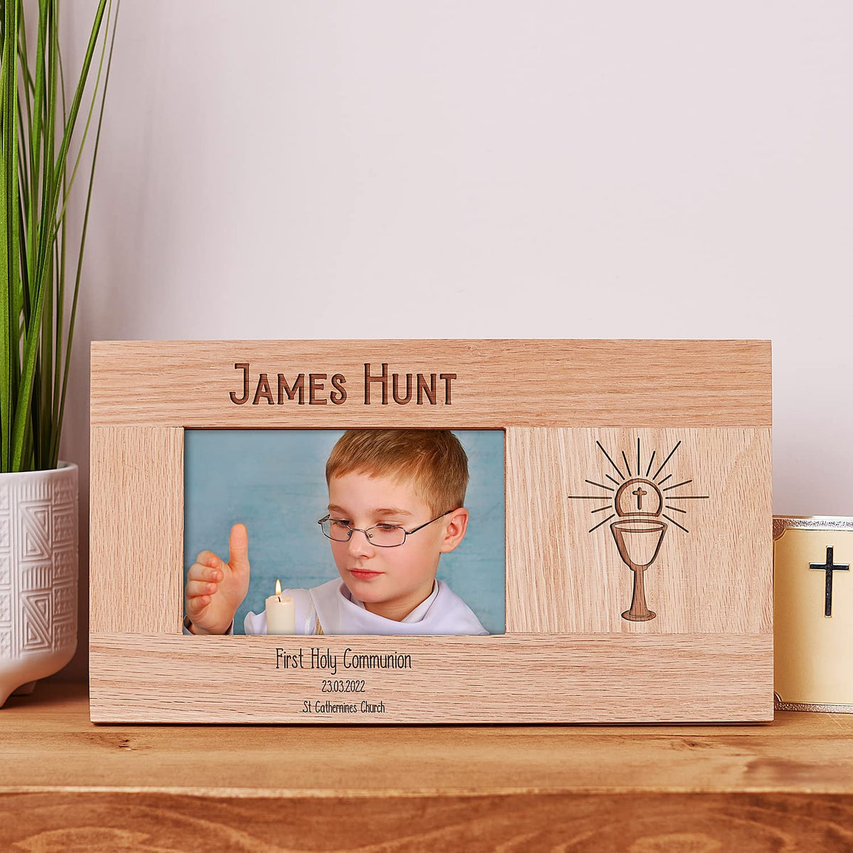 Personalised First Communion Solid Oak Photo Frame With Holy Host