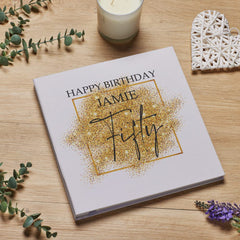 Personalised Large Linen 50th Birthday Photo Album With Gold Sparkles Design